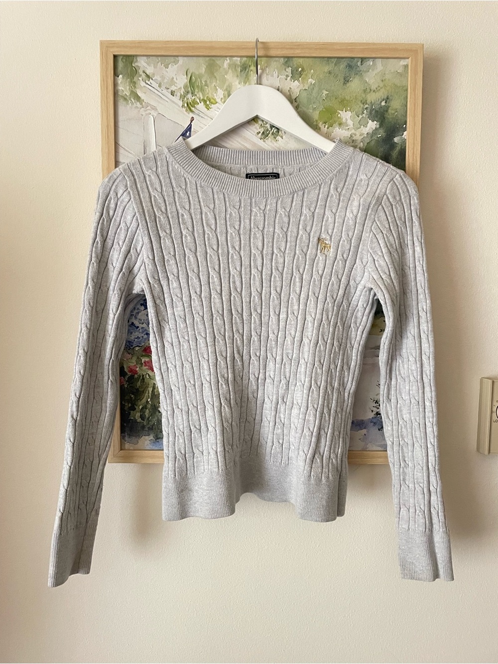 Abercrombie & Fitch Y2K Cropped Cable Knit Crewneck Sweater Small